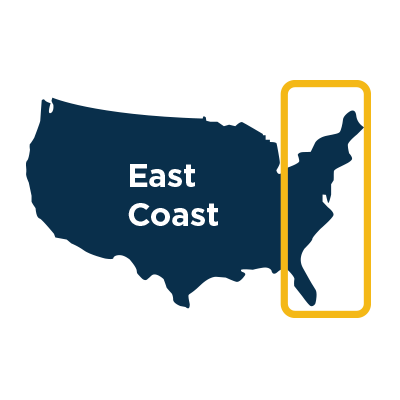 Map of United States of East Coast region