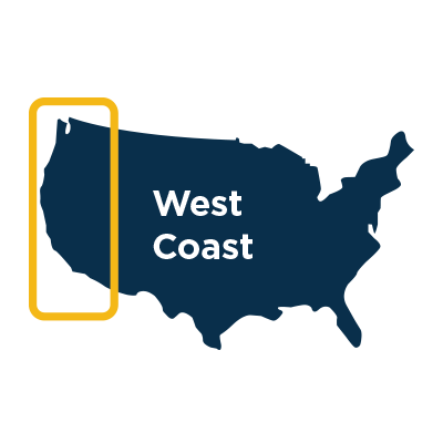 Map of United States with West Coast
